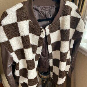 Shein Brown Checkered Button Up Jacket Size XXL [NWT]